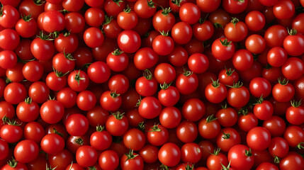 Organic cherry tomato close-up, vegetable background, top view