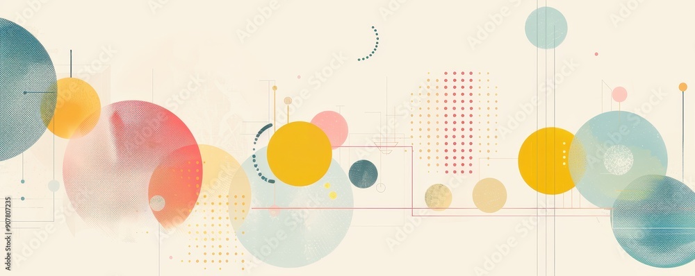 Aufkleber abstract modern art with colorful overlapping circles and geometric shapes on a light background. cr