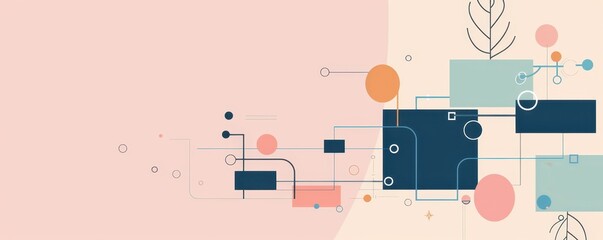 Abstract geometric background with organic shapes and color blocks, perfect for modern design and technology themes.