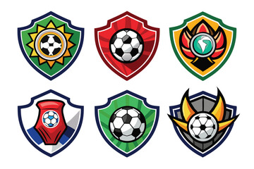 Six Colorful Soccer Team Shields with Unique Designs