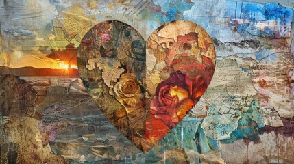Emotional Heart Collage with Textures and Images for Art and Design Posters