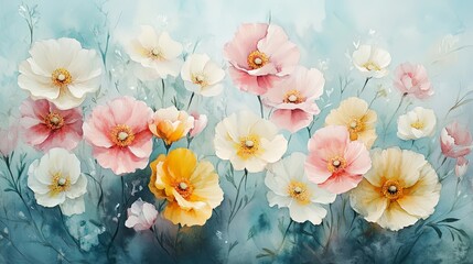 Delicate Floral Watercolor Wallpaper with Soft Pastel Colors