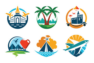 Set of Travel and Tourism Logos with Different Themes