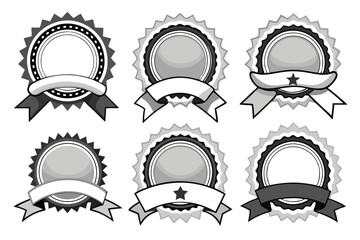 Set of Six Blank Award Badges with Ribbons