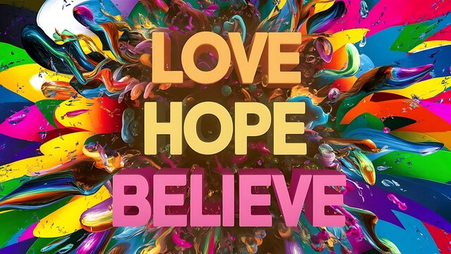 Love, Hope, Believe colorful background and text (T-shirt Design Motivational Quote, Illustration ,Typography)