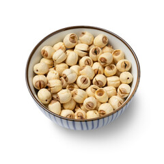  Bowl with dried Lotus seed isolated on white background close up