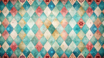 Alice in Wonderland themed watercolor pattern with grunge diamond Victorian background, Alice in Wonderland