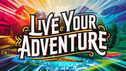 Live Your Adventure colorful background and text (T-shirt Design Motivational Quote, Illustration ,Typography)