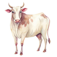 cow in watercolor. hand drawn illustration. painting. animal. for design, print, fabric, background or wall art.
