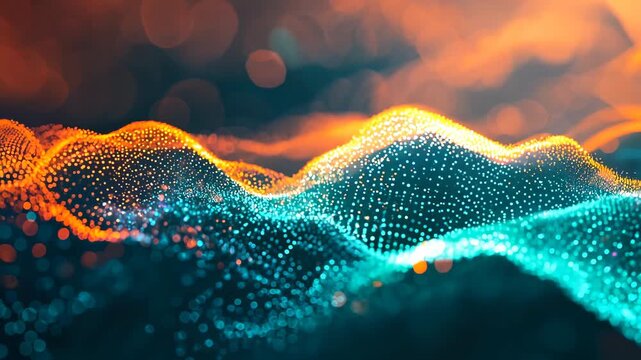 An abstract depiction of vibrant waves, illuminated with glowing colors, creating a mesmerizing visual experience.