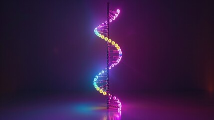 A double helix DNA molecule made of vibrant neon colors