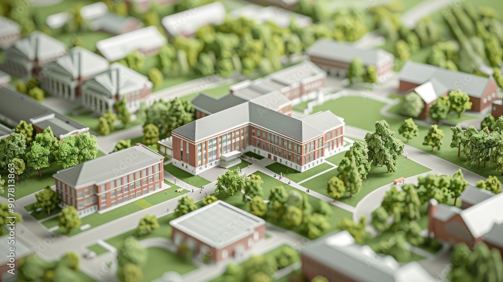 Wall mural generate a photo realistic image of a maquette representing an educational campus such as a universi