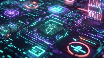 Obraz premium Abstract Futuristic Circuit Board with Neon Lights