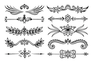Set of Hand-Drawn Ornamental Dividers with Floral Motifs