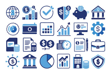 Blue and White Financial Icons Collection