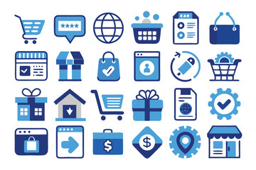 Blue and White Ecommerce and Online Shopping Icons