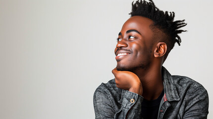 Obraz premium Cheerful african man on white background