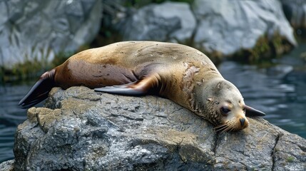 Obraz premium A seal rests on a rock
