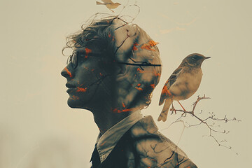 Generative AI technology cut-out graphical retro collage with vivid vintage elements paper art design