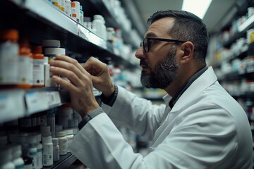 Obraz premium Portrait of a pharmacist in a pharmacy shop generative AI