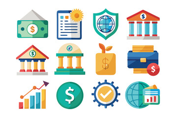 Naklejka premium A Set of Flat Icons Depicting Financial Concepts