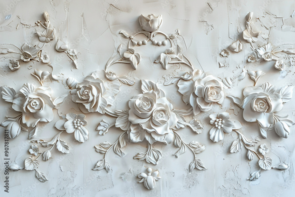 Poster texture decorative background mural bas-relief with baroquo element generative ai