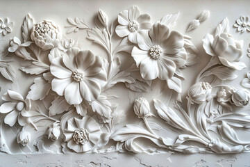AI generated illustration of elegant bas relief on textured wall with gypsum