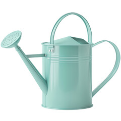 Mint Green Metal Watering Can Isolated on White Background.