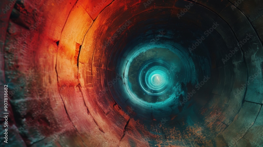 Poster stunning abstract image of a tunnel with vibrant red and blue lighting, creating a mesmerizing visua