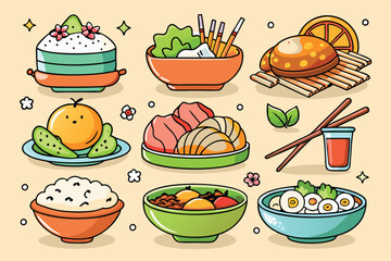 A Colorful Collection of Asian-Inspired Food Dishes