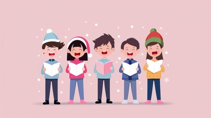 Fototapeta premium Group of children singing Christmas carols together