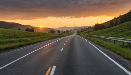 Winding Road at Sunset in Green Hills