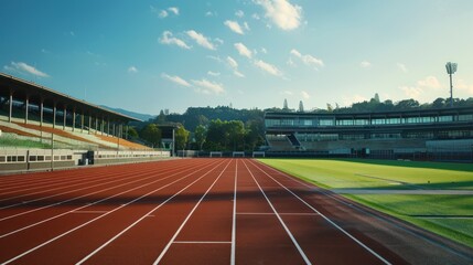 The track for athletes running around the green field