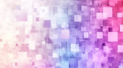 Abstract pastel background featuring pixelated squares in various shades, blending pink, purple, and blue hues