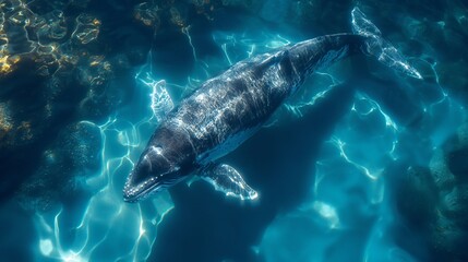 Fototapeta premium Whale Swimming in Clear Blue Waters