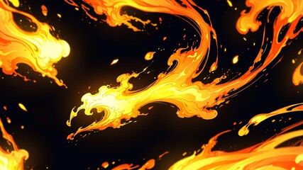 yellow flames fire energy burning background anime cartoon illustration design