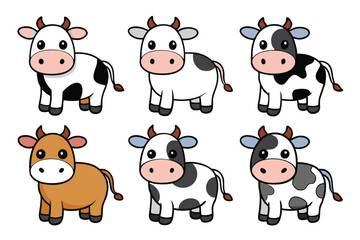 Obraz premium Six Cartoon Cows with Different Colors and Patterns