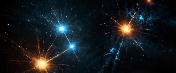 Fototapeta premium bluelights explosion in space galaxy plain black background wide angle panoramic view backdrop copy space