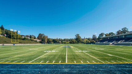 American Football Field with Blue Sky.