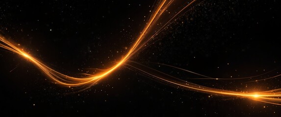 Obraz premium orange motion lights in space galaxy plain black background wide angle panoramic view backdrop copy space