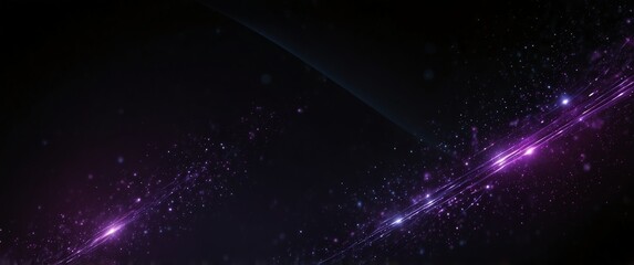 purple abstract lights in space plain black background wide angle panoramic view backdrop copy space