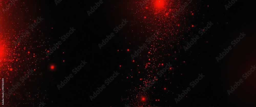 Wall mural red abstract lights in space plain black background wide angle panoramic view backdrop copy space