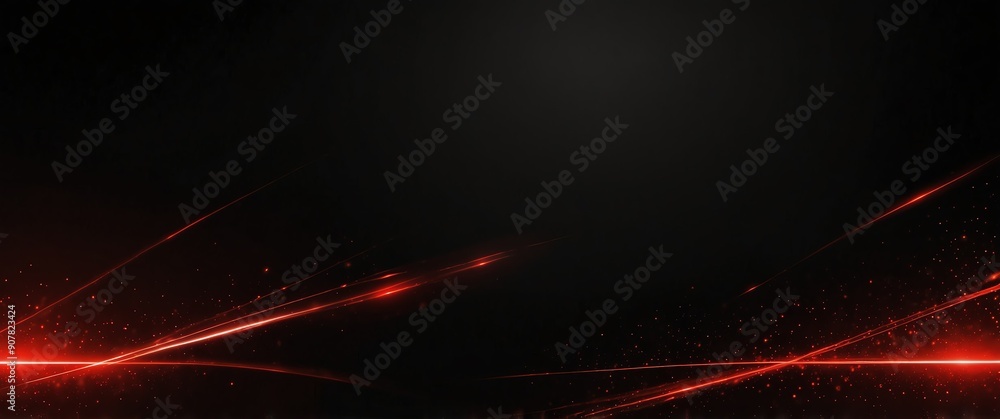 Wall mural red abstract lights in space plain black background wide angle panoramic view backdrop copy space