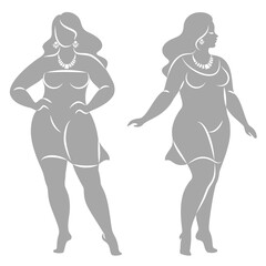Collection. Silhouette figure of a slender woman. The girl is standing. The girl is full of beauty and sexuality. Girl is overweight vector illustration set
