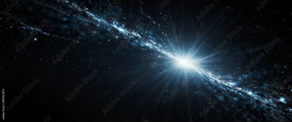 Wall mural white motion lights in space galaxy plain black background wide angle panoramic view backdrop copy s
