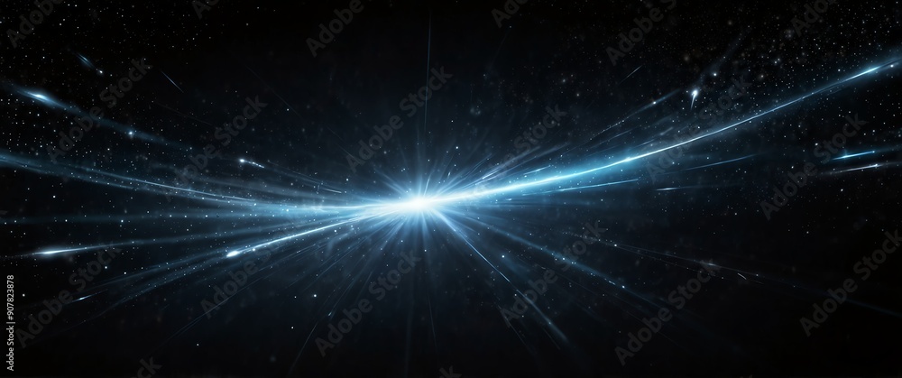 Wall mural white motion lights in space galaxy plain black background wide angle panoramic view backdrop copy s