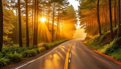 Fototapeta premium Forest Road at Sunrise
