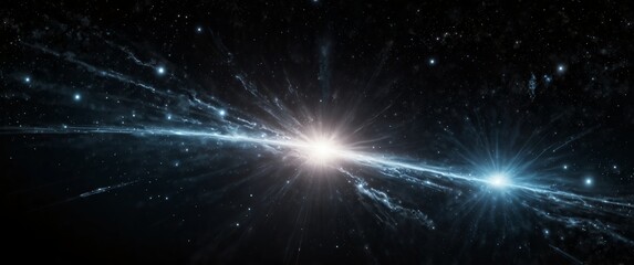 Fototapeta premium white motion lights in space galaxy plain black background wide angle panoramic view backdrop copy space