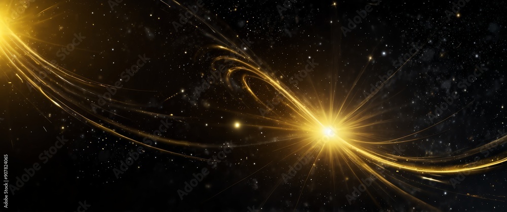 Wall mural yellow motion lights in space galaxy plain black background wide angle panoramic view backdrop copy 
