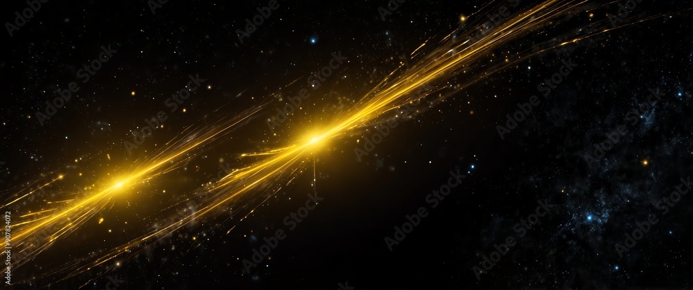 Wall mural yellow motion lights in space galaxy plain black background wide angle panoramic view backdrop copy 